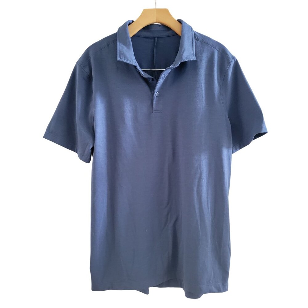 Lululemon Mens Blue Short Sleeve Polo pullover size L Slim Fit office